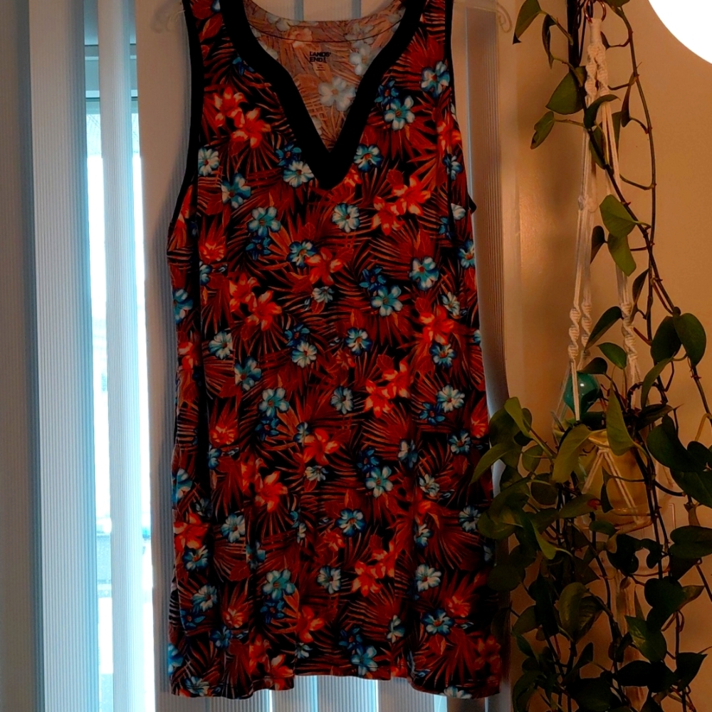 Lands End Jersey Sun Dress Plus Sizes  2X Swim Cover-up Sleeveless Pockets
